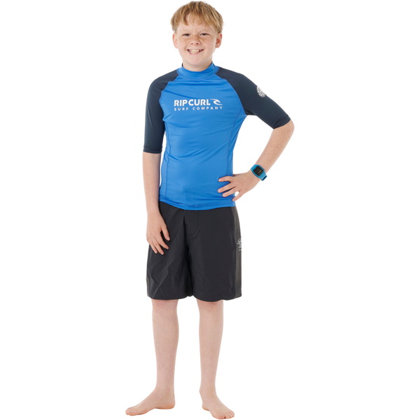 2026 Rip Curl Junior Shock UPF Short Sleeve Rash Vest 12UBRV - Blue Gum